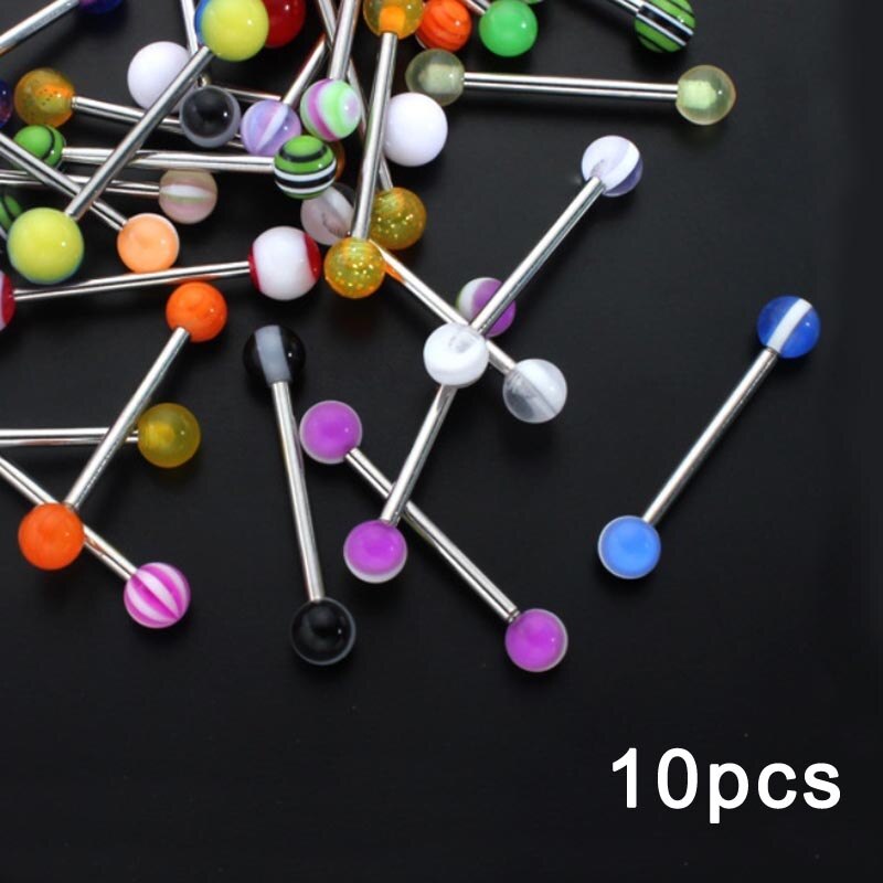 10/20/30/50/100 Pcs Dubbele Acryl Bal Tong Tepel Oor Ringen Bars Barbell Plug tunnel Body Piercing Sieraden Willekeurige Kleur @ M23: 10pcs