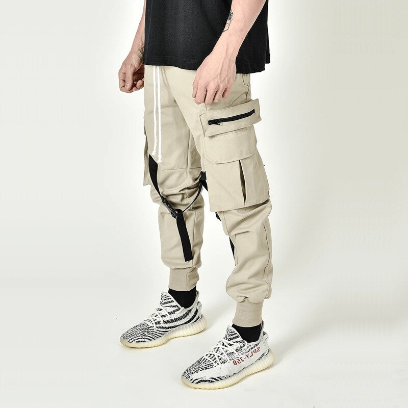 Heren joggingbroek van katoen, heren herfstbroek met meerdere zakken, hardloopbroek voor heren, trainingsbroek voor heren: Ik / Khaki