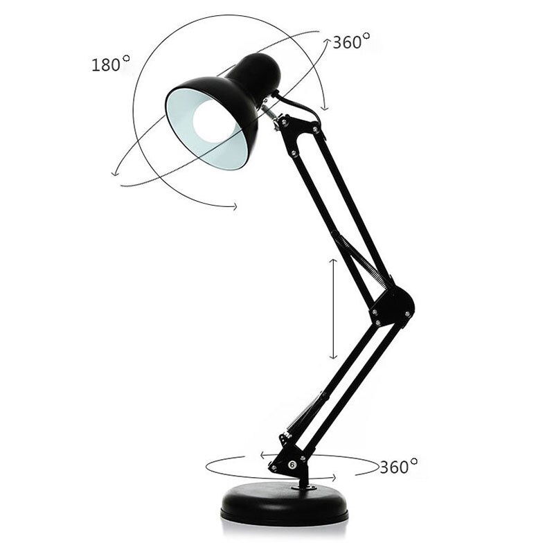Lang svingarm justerbare klassiske skrivebordslamper  e27 led med switch bordlampe til kontorlæsning natlys sengebordshjem