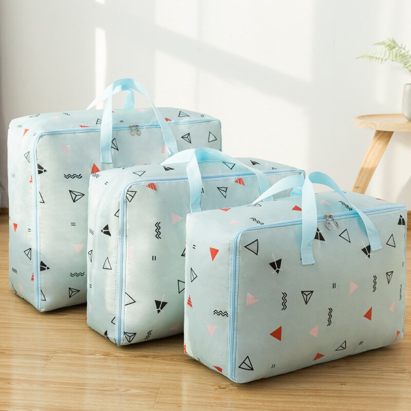 Sac de rangement en tissu Oxford | Ensemble de 3 pièces/ensemble, sac à bagages mobile, organisateur de placard étanche, boîtes de rangement M + L + XL, conteneur de vêtements: blue triangle 3pcs