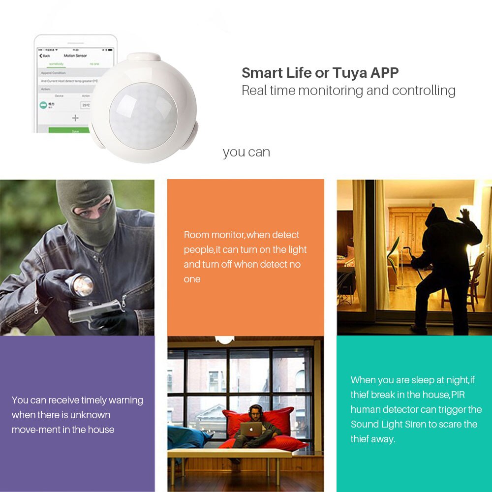 Tuya Smart WiFi PIR Motion Sensor Human Body Sensor Detector Smart Home Safety Alarm System SmartLife APP Works With Alexa