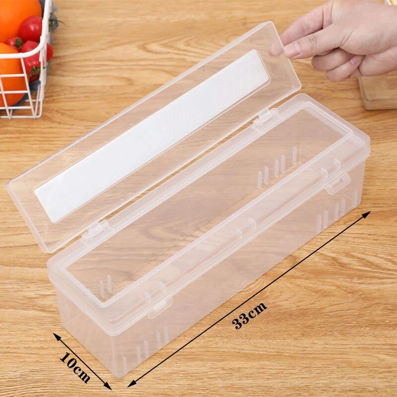 Plastic Food Wrap Dispenser With Slide Cutter Adjustable Cling Film Cutter Preservation Foil Storage Box Convenient Efficient