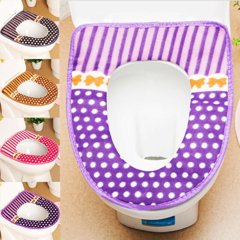 Warm Soft Toilet Cover Seat Lid Top Cover Pad Bathroom Warmer Toilet Seat Bowl Soft Zipper Flower Washable Toilet Seat Cover