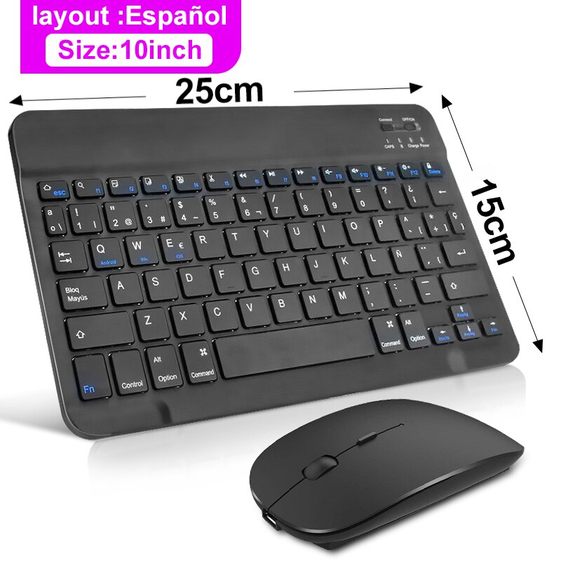 Ipad Drahtlose Tastatur Bluetooth Tastatur Und Maus Spanisch Russische Mini Tastaturen Android Tastatur Für Tablet Telefon Ipad Pro 12: Black Spainish Set