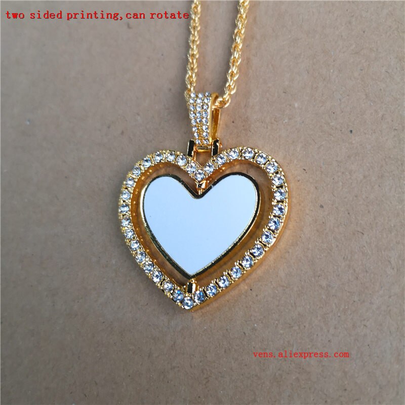 sublimation blank round shape wings necklaces pendants transfer printing blank jewelry consumables 3pcs/lot: rotate-gold-heart