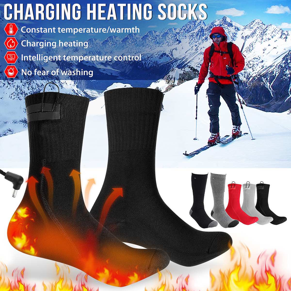 1 Pair Electric Heated Socks Winter Thermal Skiing Heated Socks Nano Fiber Wire Heating Keep Warming Sock Men Women