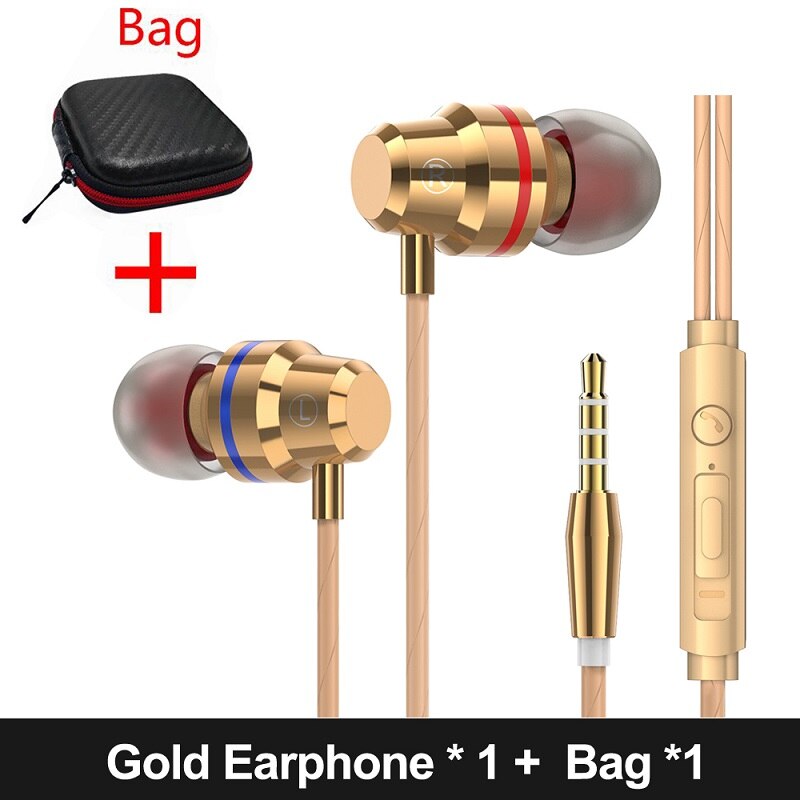 AWI M5 Super Bass Oortelefoon Hoofdtelefoon Met Mic 3.5mm Sport Gaming Headset voor Telefoons Xiaomi Samsung iPhone fone de ouvido MP3: Gold With Bag