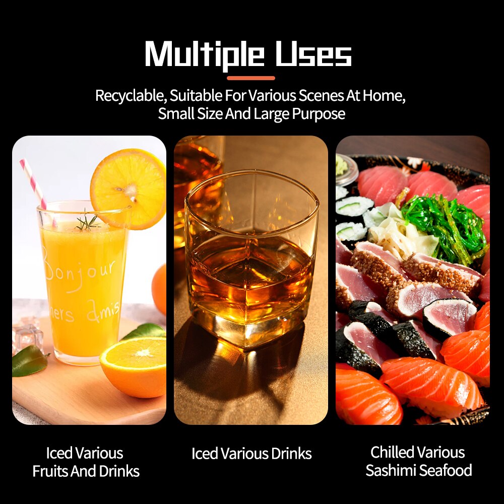 8PCS/set Stainless Steel Ice Cubes Reusable Chilling Stones Whiskey Wine Cooler Stones Chiller Ice Mold Cube Maker Silicone