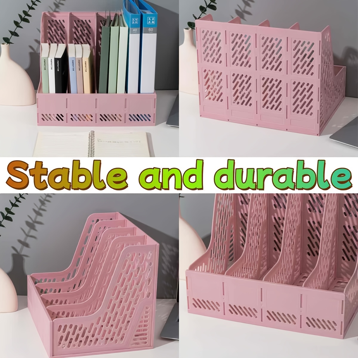 4 clasificadores de archivos de escritorio multicapa con material PP: organizador de documentos para material de oficina, estantería y soluciones de almacenamiento para estudiantes: Azul