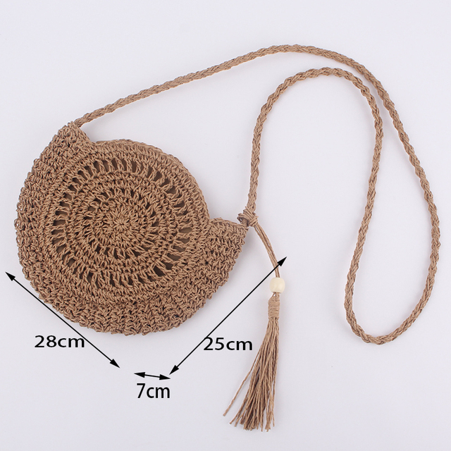 Yogodlns Ronde Zacht Papier Touw Schoudertas Kwastje Zomer Strand Handgemaakte Crossbody Tassen Vrouwen Holle Strozak Cirkel Rotan Tas: Beige