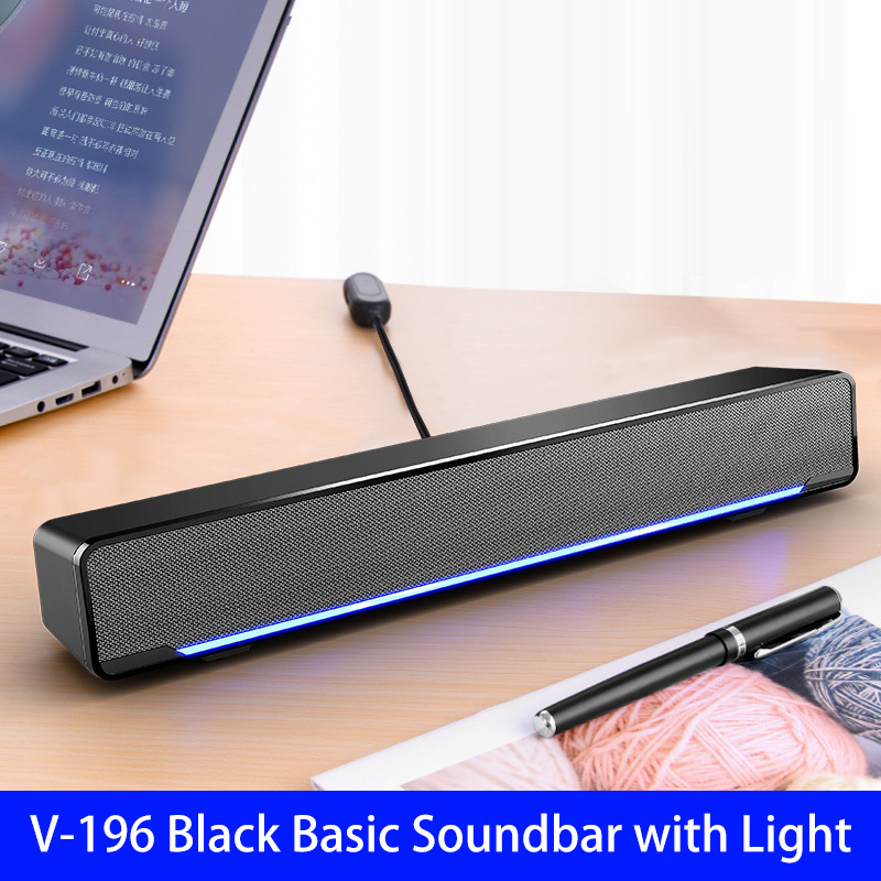 Home Theater Soundbar Desktop Speaker with Bluetooth Microphone USB Jack Dual Loudspeaker Sound Stereo Surround Sound for Home: V-196 Black Basic