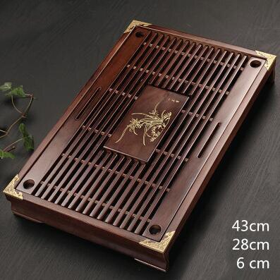 Solid Wooden Tea Tray Drainage water storage kung fu tea set with Drawer tea table Chinese tea room board ceremony tools: Design B