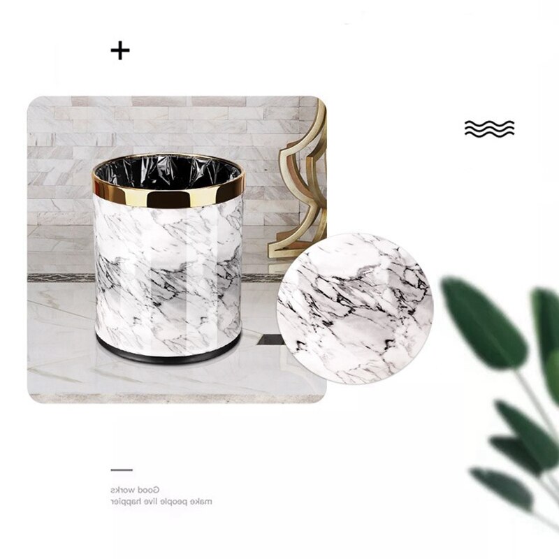 Cubo de basura con patrón de mármol, papelera de 10L, diámetro de 23Cm, altura de 27Cm, para sala de estar, baño, cocina