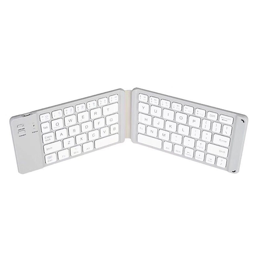 Portable Folding Bluetooth Mini Keyboard Foldable Wireless Klavye Touchpad Russian En Keypad for IOS/Android/Windows ipad Tablet: Two fold white