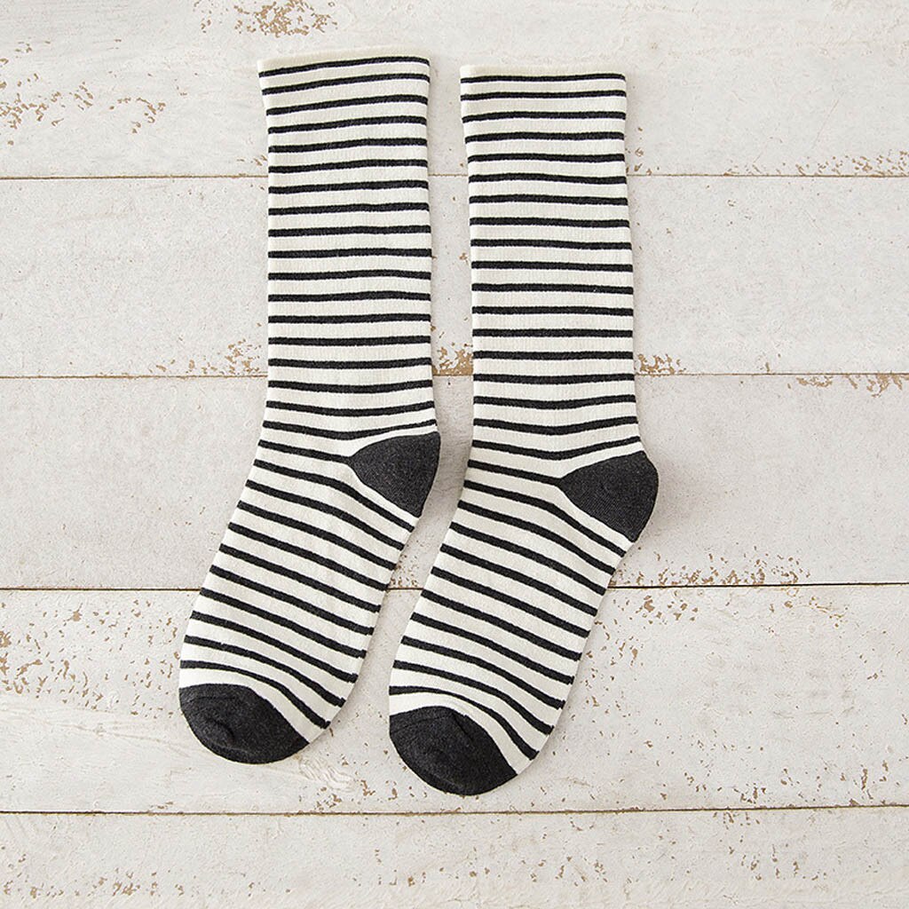 CHAMSGEND women's Japanese women's socks striped pile socks cotton breathable socks casual comfort cotton socks: Gray