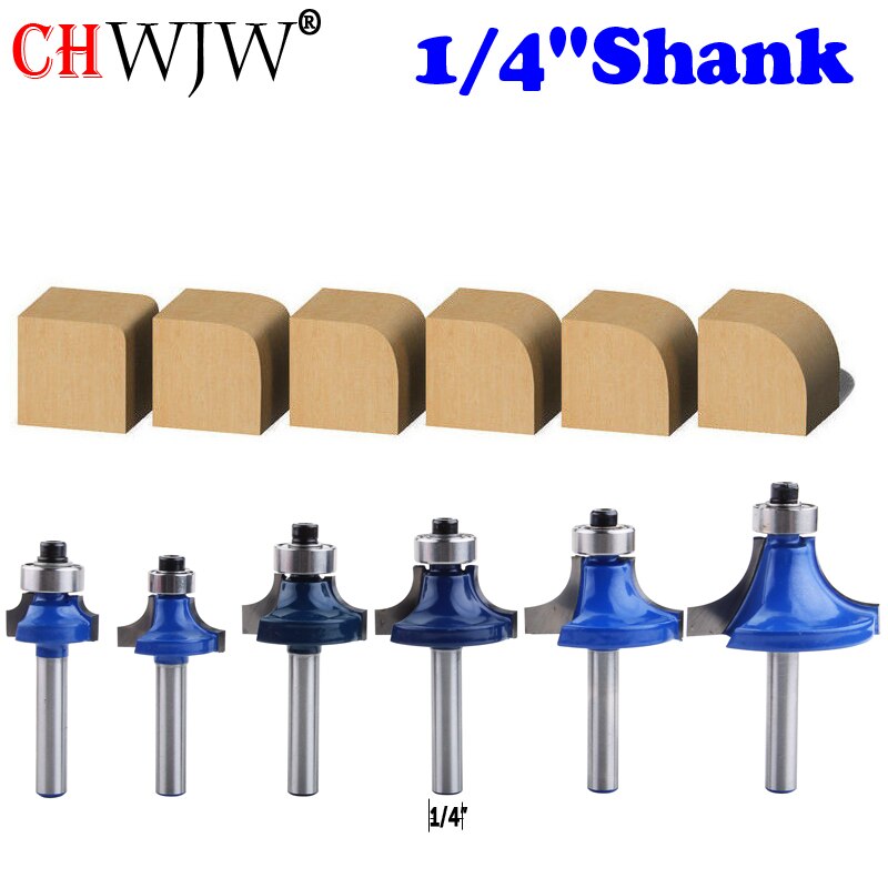 CHWJW 1/4&quot; Corner Round Over Router Bit with Bearing Milling Cutter for Wood Woodworking Tool Tungsten Carbide