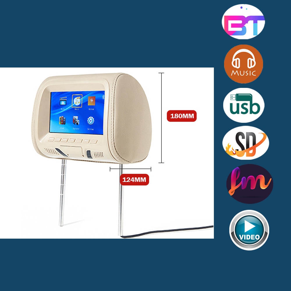 Universal- 7 Zoll Auto Kopfstütze MP4 Kissen Monitor Multimedia Spieler mit Leichter Stecker Adapter USB SD MP5 FM Lautsprecher