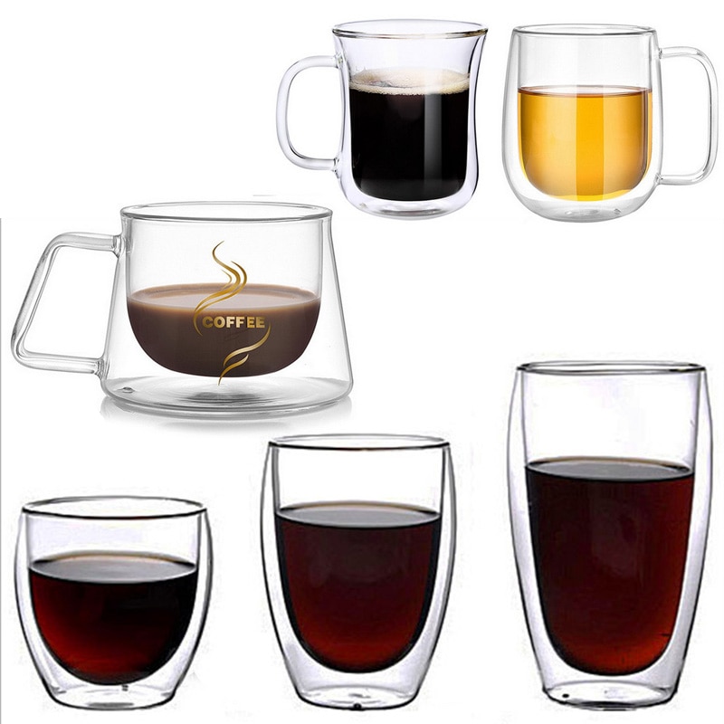200ml Double Coffee Mugs With The Handle Mugs Drinking Insulation Double Wall Glass Tea Cup Drinkware Milk