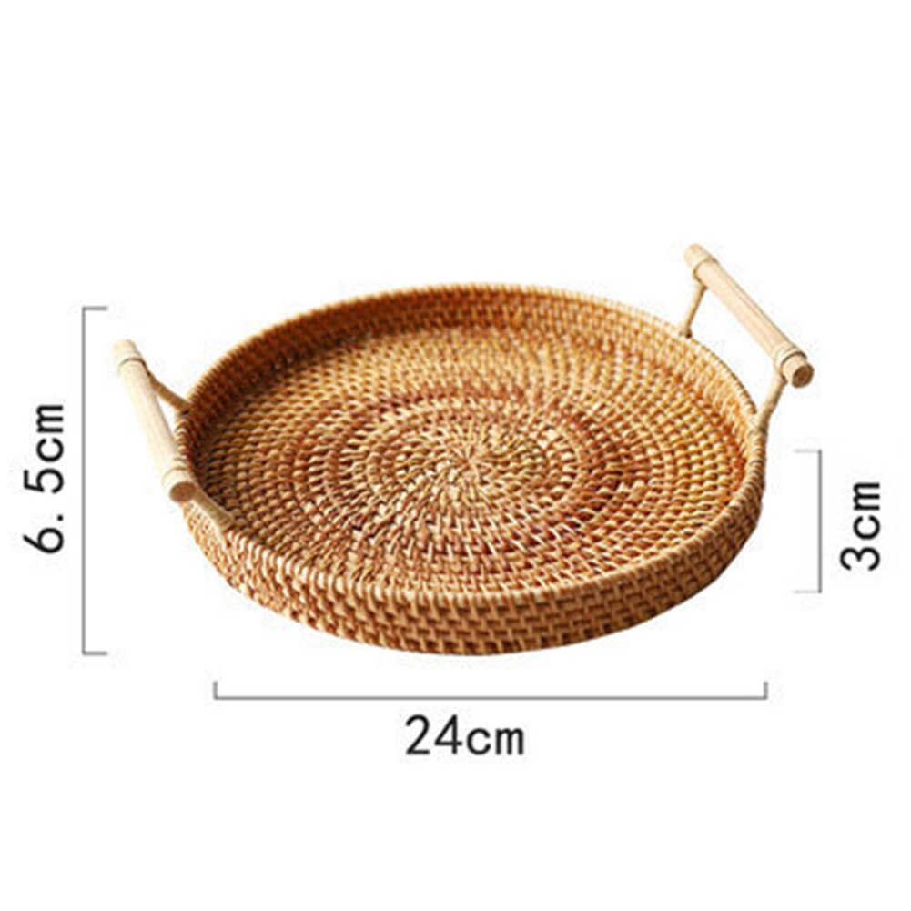 Vassoio tondo intrecciato in Rattan piatto a doppio orecchio intrecciato per frutta e verdura per cucina rotonda colazione bevanda Snack: L