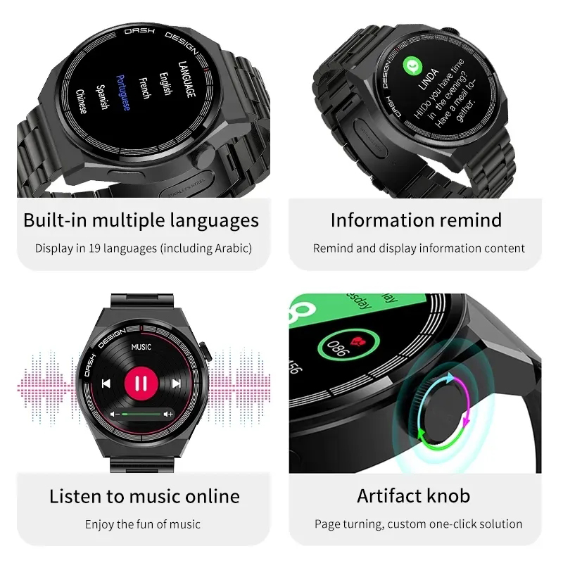 2024 nowy GT3 zawodowiec sprytny zegarek mężczyźni kobiety 390*390 ekran HD tętno Bluetooth połączenie wodoodporna sport SmartWatch dla ios android