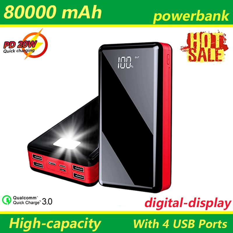 Mobiele Power Bank 80000Mah Draagbare Met 4 Usb Led Digitale Display Externe Batterij Oplader Powerbank Voor Xiaomi Samsung Iphone