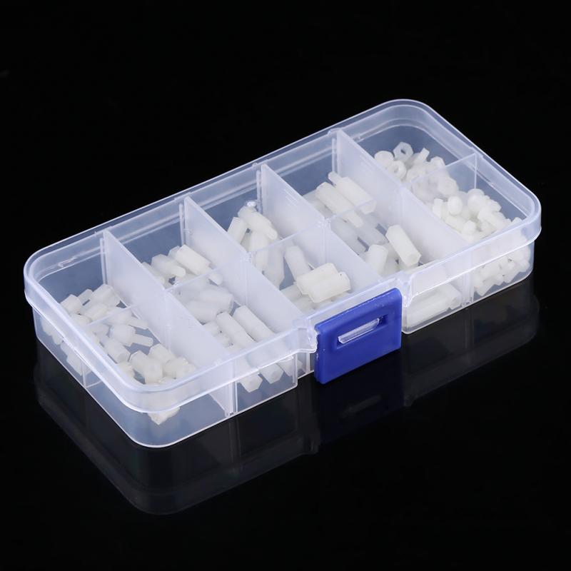 200pcs M2.5 Nylon Male Female Hex Standoff Bolts Nuts Assortment Set With Plastic Box