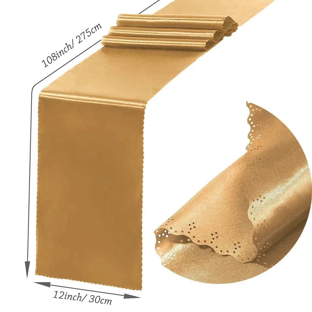 30 cm x 275cm(12*108 tum) bröllops satinbordlöpare sidenband bordsflaggor för banketter fest ljus matbordsdekoration: Guld-