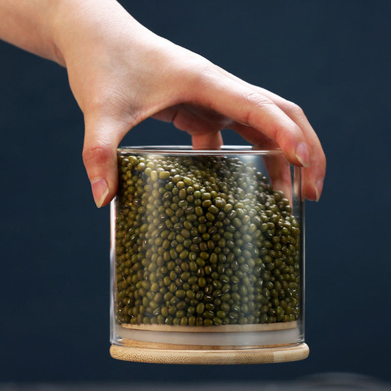 Mason Candy Jar For Spices Glass bamboo Cover Container Glass Jars With Lids Cookie Jar Tea Coffee Beans Grains Candy Jars