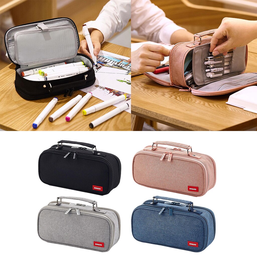 QGWDYYJQ Fashional Paars Harten Gedrukt Grote Capaciteit Dubbellaags Etui Briefpapier Case Draagbare Organizer, Blauw, Eén maat, Munt Pouch