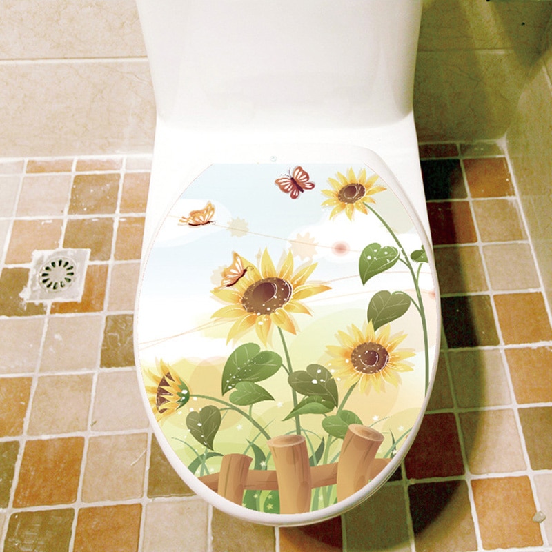 Vlinder zonnebloem badkamer muursticker interieur wc-deksel decoratie muurstickers waterdichte wc stickers