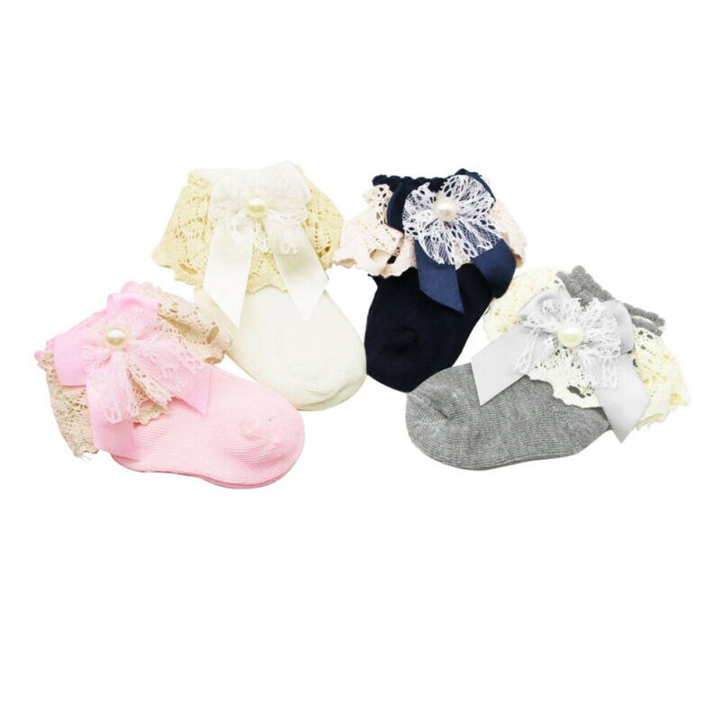 4 kleuren Leuke Meisje Baby Sokken Enkel Fancy Lace Ruffle Stroken Prinses Katoen Schoonheid Korte Sokken
