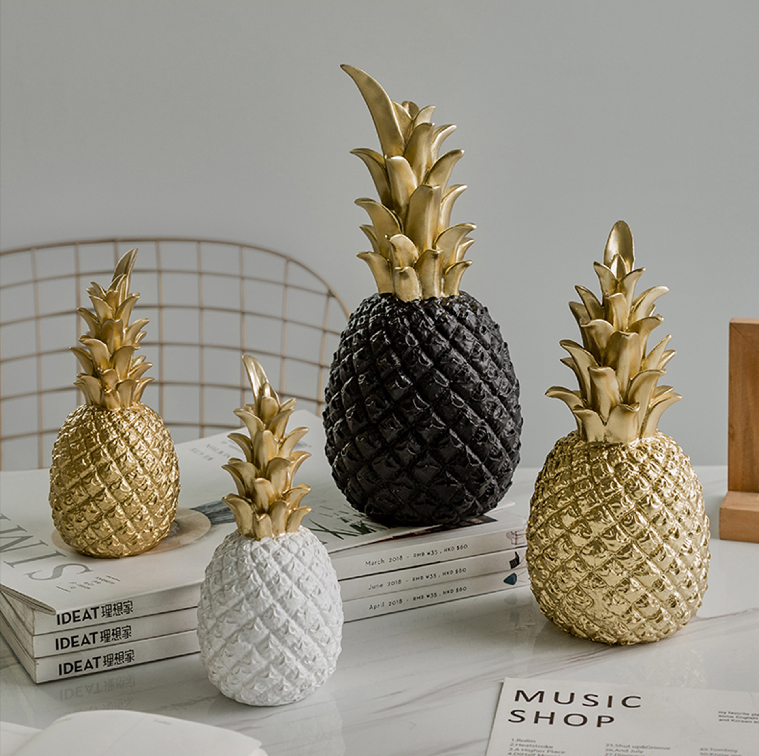 Ananas Ananas Decoratie Nordic Fruit Shape Golden Ananas Decoratie Hars Zwart Wit Home Slaapkamer Desktop Decor
