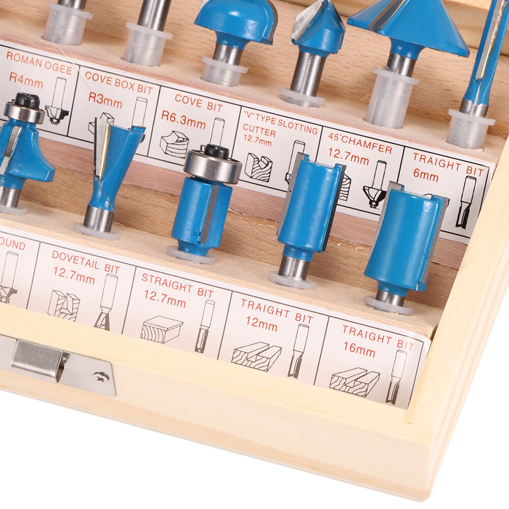 Juego de brocas para fresadora, cortador de madera de vástago de 1/4 pulgadas, fresa de vástago de carburo, herramientas de corte de grabado de recorte de madera, 15 Uds.
