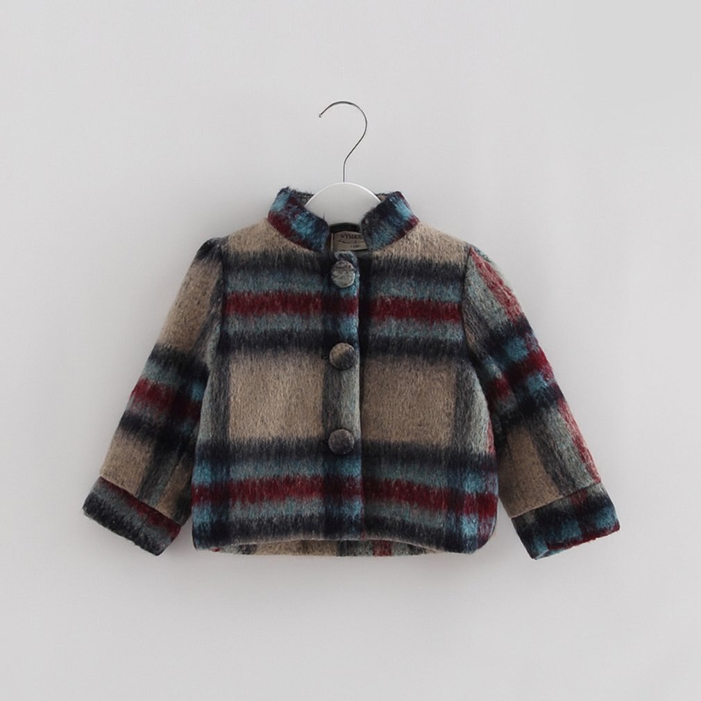 Warm Woolen Jacket Coat Plaid Children Girl Coat Double-breasted Casual Outerwear Jacket For Autumn Winter