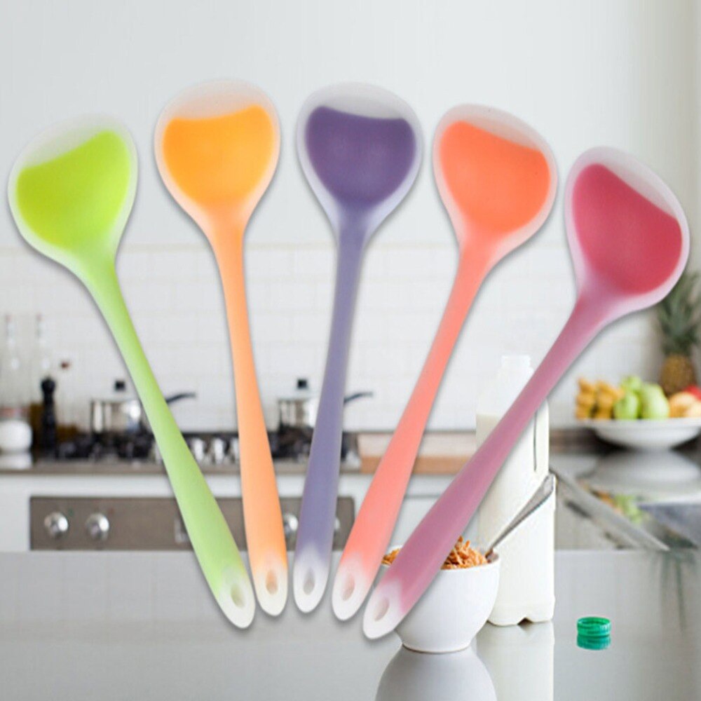 Translucent Nonstick Silicone Spoon High-Temperature Anti Handle Soup Spoon Kitchen Cooking Tools Accessories Spoon