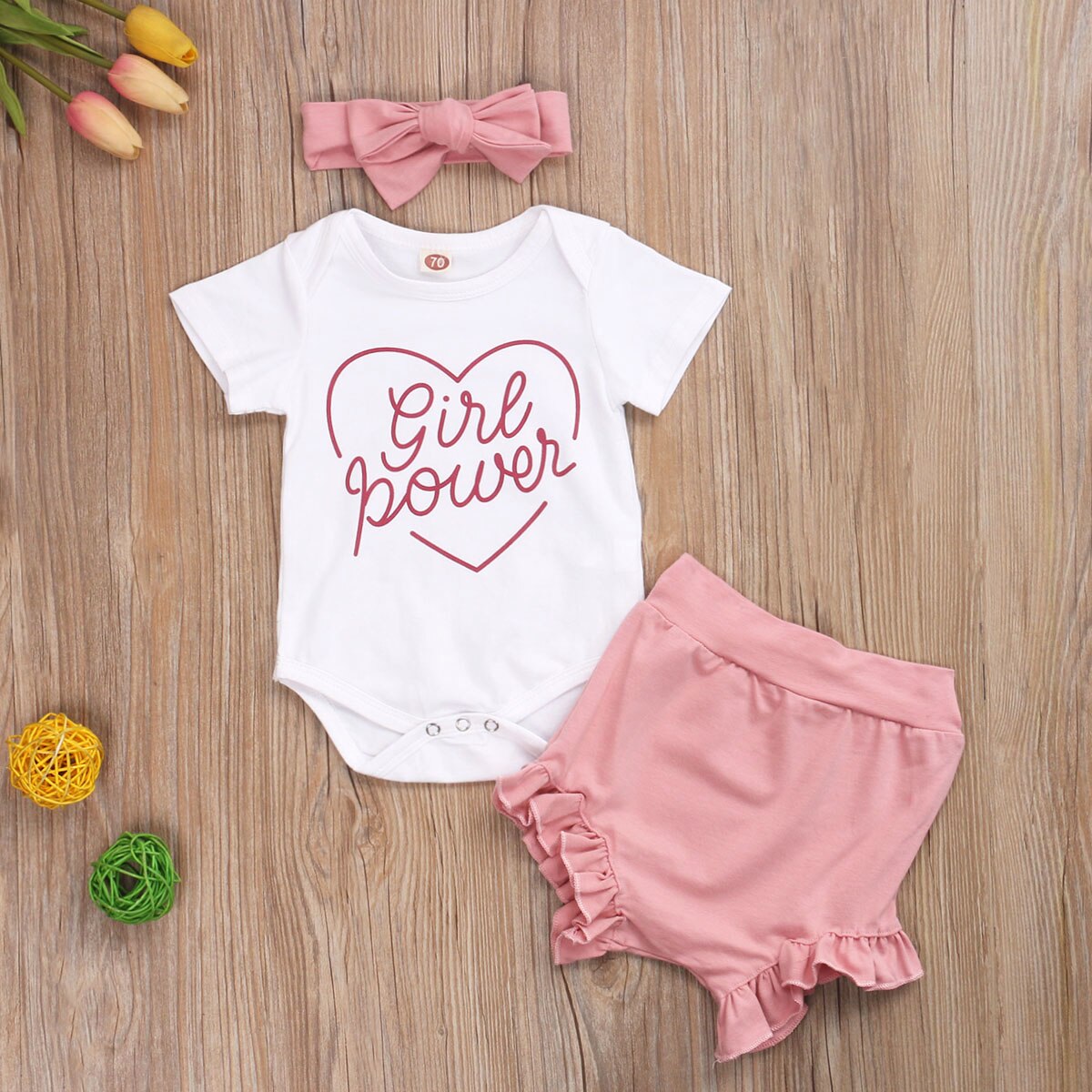 Citgeett Summer 0-24M Newborn Baby Girls Boys Lovely Clothes Sets Floral Print Romper Tops+Shorts Headband 3pcs: B / 18M