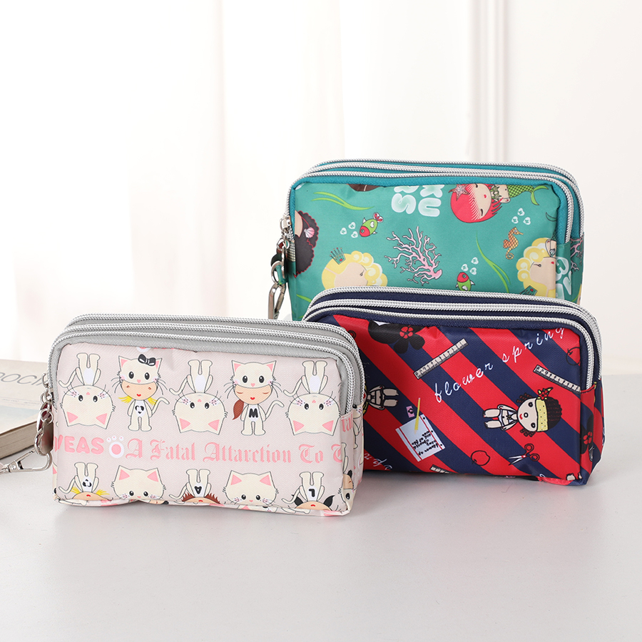 Dreischichtige kurze Handytasche mit Reißverschluss, modische Hand-Make-up-Damentasche, tragbare, wasserdichte, mehrschichtige Taschentasche