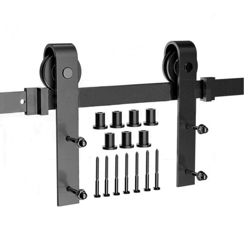 Rail de suspension de porte de grange de 200CM, quincaillerie coulissante noire pour armoire en bois, Kit de rails coulissants pour porte de grange H