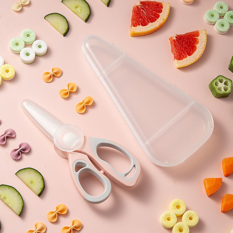 Broyeur d&#39;aliments pour bébés ciseaux en céramique, boîte de rangement Portable, ciseaux de cuisine ménagers, accessoires de table: pink