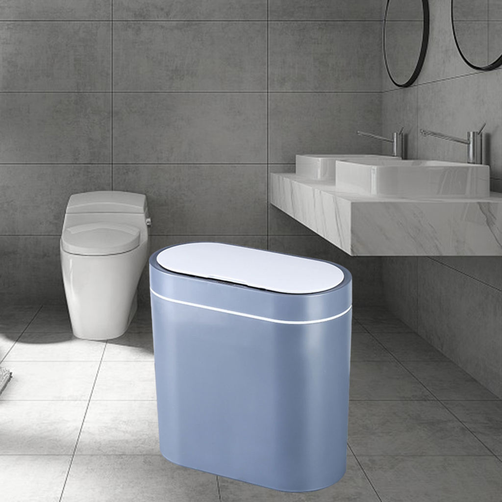 Electronic Automatic Intelligent Auto Smart Trash Can Garbage Bin Oval Waterproof Sense Activated Narrow Seam Office: Grey