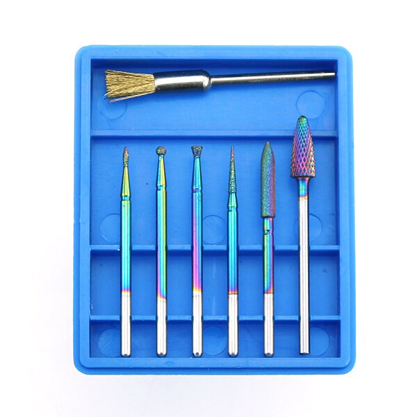 7 stk/sæt diamant hårdmetal fræser regnbue neglebor børste til manicure elektriske maskine bits burr nail art værktøjer: 8