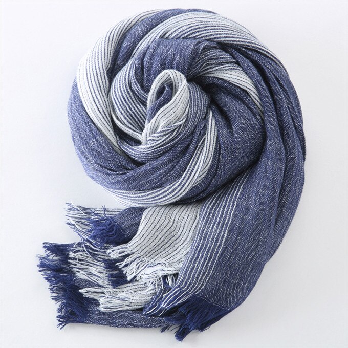 Japanske bomuldstørklæder unisex kashmir stor størrelse stribede kvast tørklæder marineblå og sort vinter tørklæde mænd tørklæde: 3