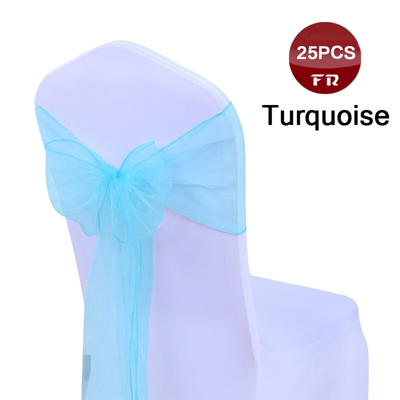 25pc farverige organza sløjfer vævet tyl rulle bryllupsfest dekoration bordløber organza gaze stol sashes sløjfe: Turkis