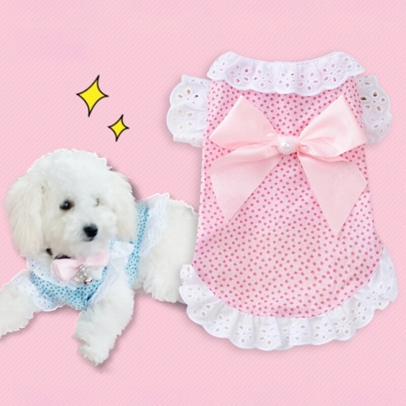 Cotton Lace Floral Bow Pet Dog Dress For Small Dogs Summer Chihuahua Pug Yorkie Clothing Puppy Cat Clothes Dog Wedding Dresses