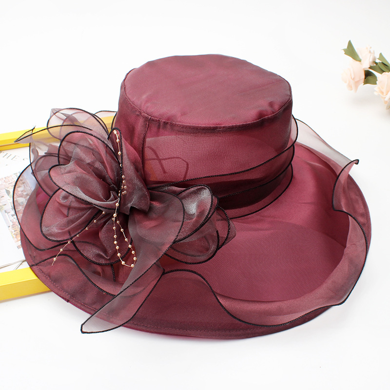18 Color Ladies Summer Hat White Black Organza Church Fascinator Wedding Tea Party Derby Hats for Women Flower Wide Brim Sun Hat: Blue