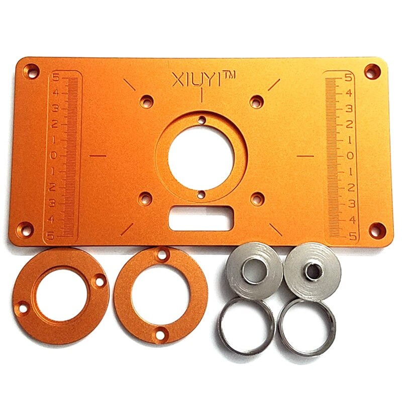 Aluminum Router Table Insert Plate with Bushing Ring Screw Trimming Machine Flip Plate for Woodworking Benches Trimmer