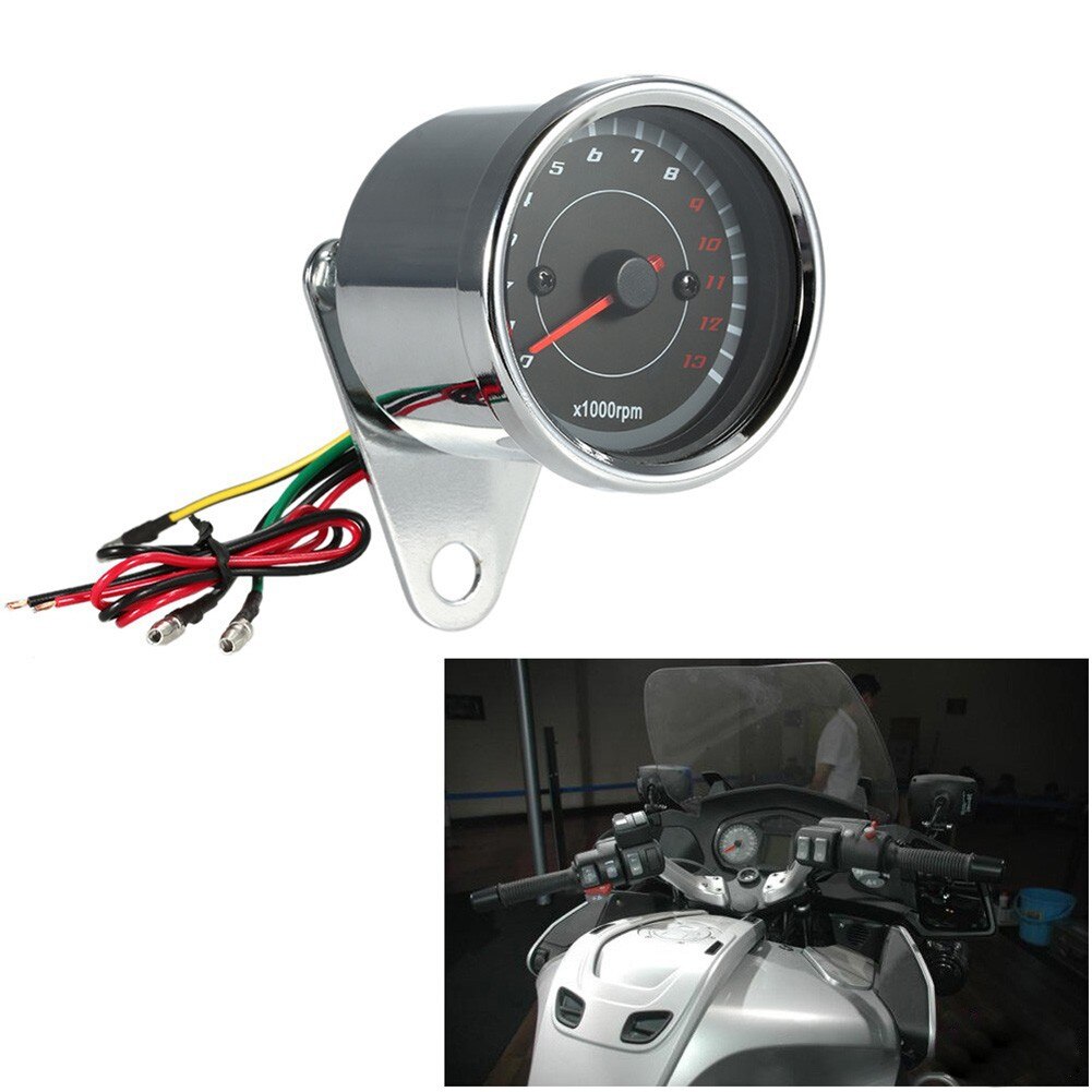 1X12V Universele Motorfiets Toerenteller Meter Led Backlight 13K Rpm Shift Blauw/Geel Moto Toerenteller