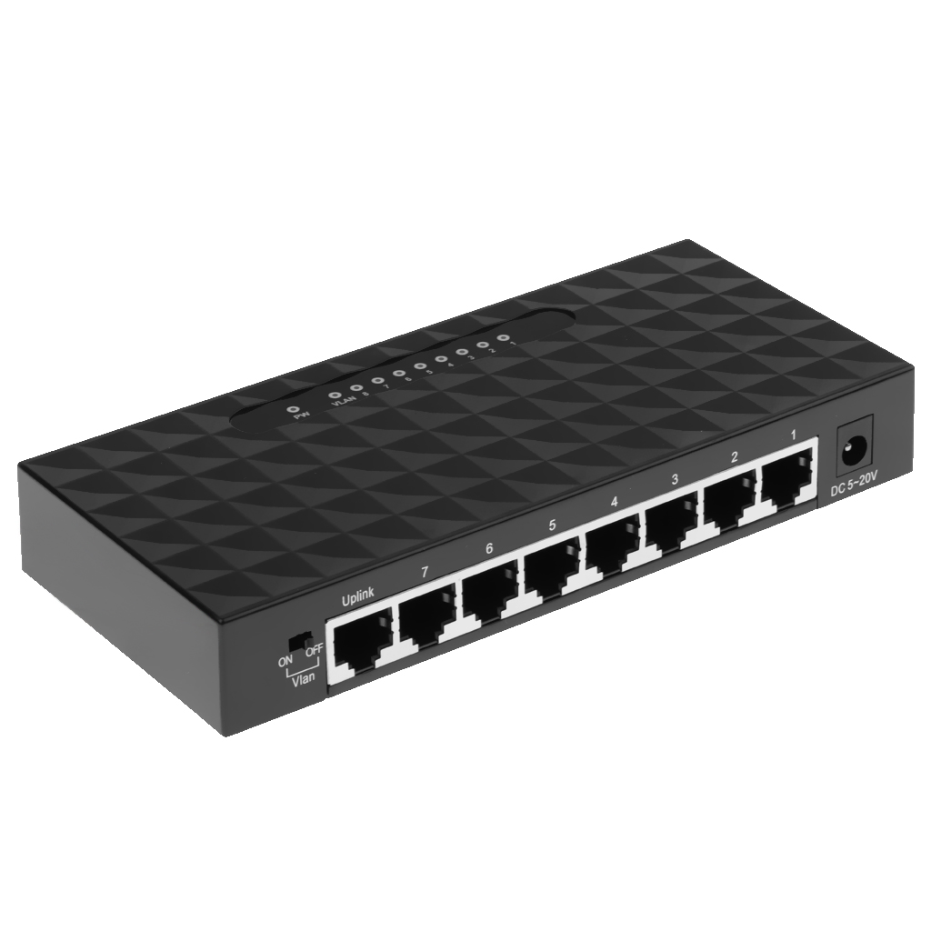 8-Port Fast Ethernet Desktop Plug-and-Play VLAN Switch Connect Router