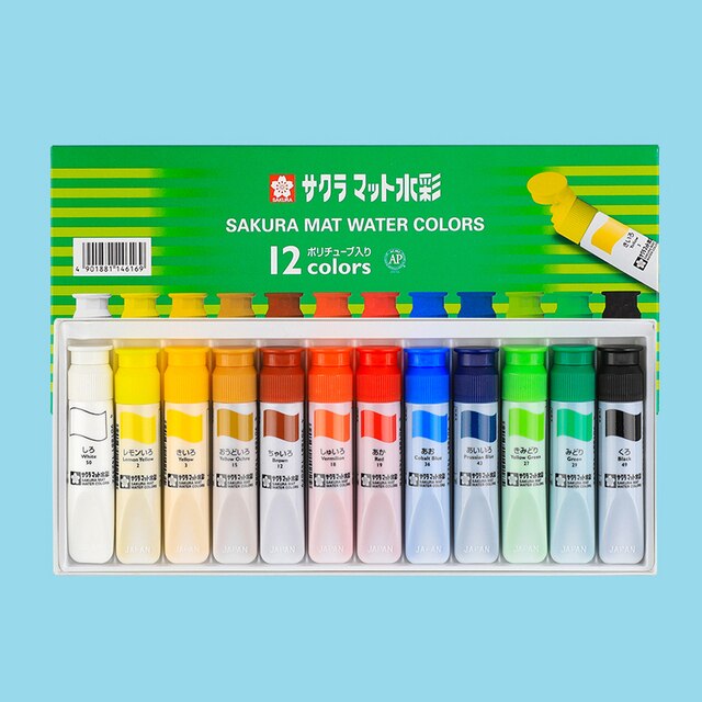 Peinture à l'aquarelle translucide SAKURA du japon, Tube de 12/18/24 couleurs, ensemble de peinture à l'aquarelle peinte à la main pour étudiants, fournitures scolaires: 12 colors