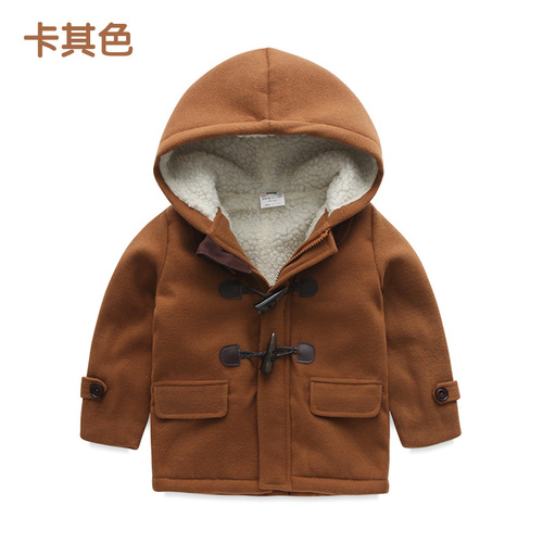 Baby Winter Kleding Knop Jas Winter Kleding Koreaanse Stijl Jongen Kleding Fluwelen Gewatteerde Verdikte Jas: Khaki / 140cm